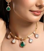 Gold plated green stone choker necklace set