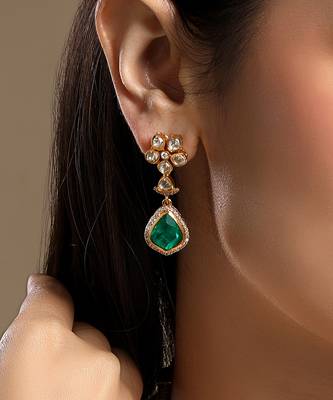 Gold plated green stone choker necklace set 2