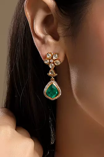 Gold plated green stone choker necklace set