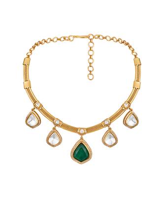 Gold plated green stone choker necklace set 4