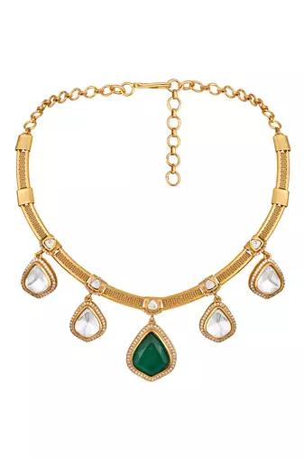 Gold plated green stone choker necklace set
