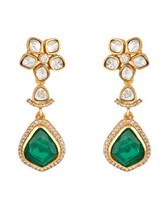 Gold plated green stone choker necklace set 5