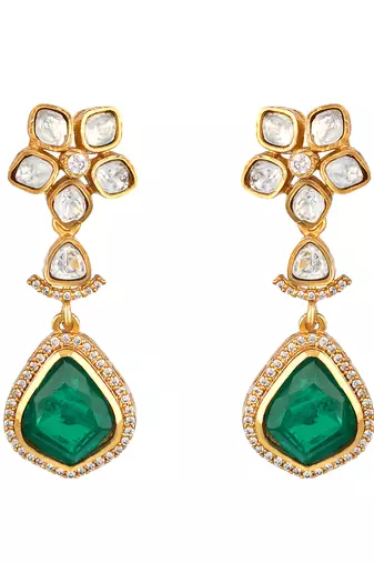Gold plated green stone choker necklace set