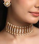 gold plated white choker necklace set