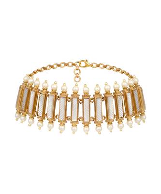 gold plated white choker necklace set 4