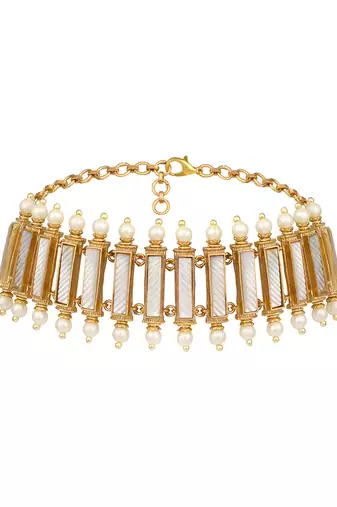 gold plated white choker necklace set