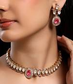 gold plated red stone Multicolor necklace set