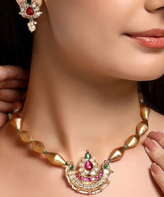 gold plated multicolor choker necklace set 1