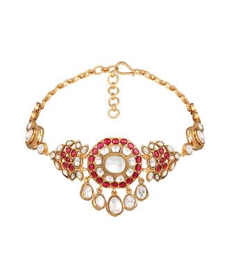 gold plated red stone choker necklace set 4