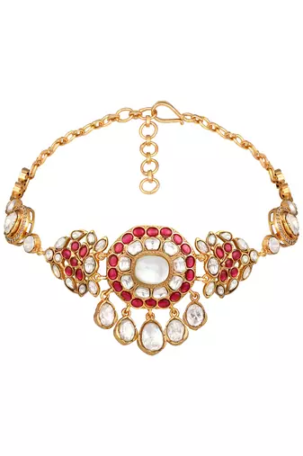 gold plated red stone choker necklace set