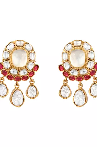 gold plated red stone choker necklace set
