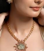 gold plated green stone necklace set