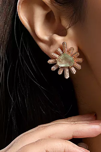 gold plated green stone necklace set