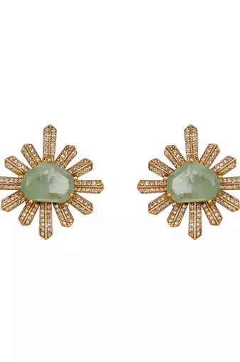gold plated green stone necklace set