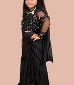 Black velvet plain pre stitched saree with stitched blouse for girls