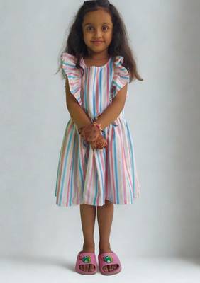 Multicolor rayon printed stripes print dress for girls 3
