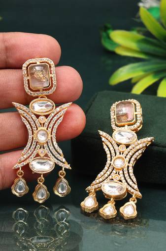 Soft light pink color american diamond earrings with graceful feminine flair