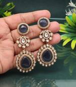 Deep blue color american diamond earrings for night events and celebrations