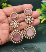 Delicate pink color american diamond earrings for feminine ethnic wear