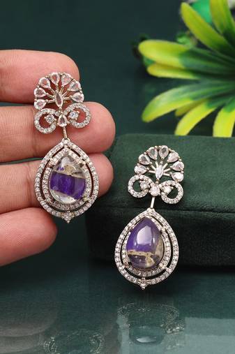 Deep purple color american diamond earrings with glamorous wedding appeal
