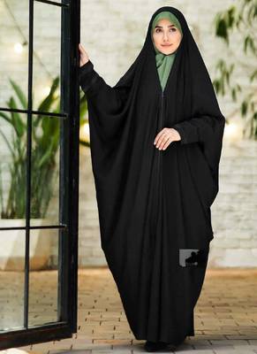 Premium Irani or Iraqi Chadar or Abaya Nida Plain Black Long Cuff Sleeves 1