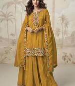 Yellow simar silk embroidered palazzo suit