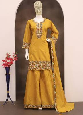 Yellow simar silk embroidered palazzo suit 2