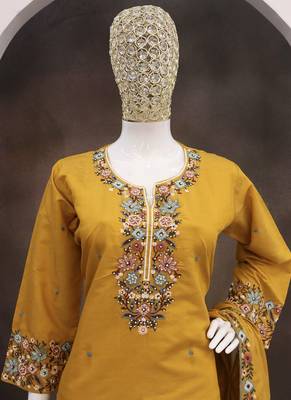 Yellow simar silk embroidered palazzo suit 3