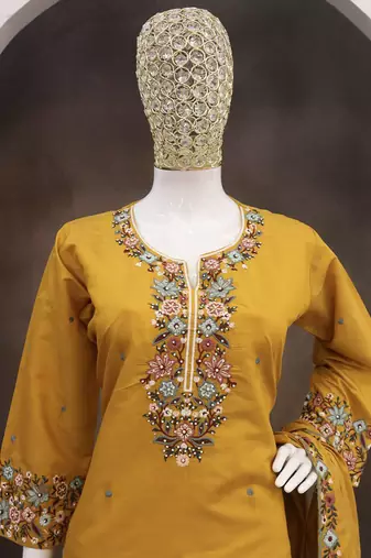 Yellow simar silk embroidered palazzo suit