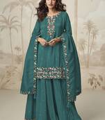 Turquoise simar silk embroidered palazzo suit