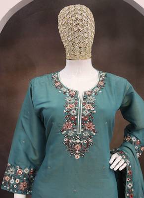 Turquoise simar silk embroidered palazzo suit 3