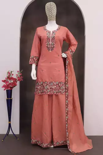 Gajri simar silk embroidered palazzo suit