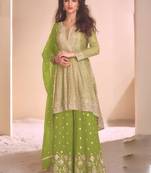 Light green georgette embroidered palazzo suit