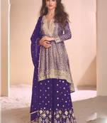 Violet georgette embroidered palazzo suit