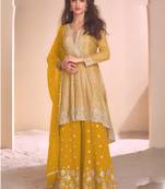 Yellow georgette embroidered palazzo suit