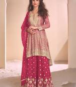 Pink georgette embroidered palazzo suit