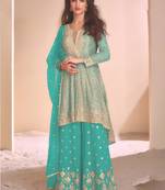 Sky blue georgette embroidered palazzo suit
