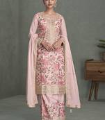 Baby pink chinon silk embroidered palazzo suit