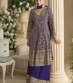 Violet georgette embroidered palazzo suit