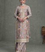 Grey chinon silk embroidered palazzo suit