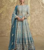 Sky blue georgette embroidered lehenga style suit