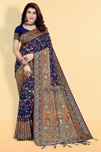 Royal Blue Ethnic Woven Saree with Intricate Designer Heavy Pallu Detailing