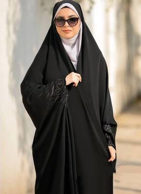 Premium Irani or Iraqi Chadar or Abaya Nida Plain Black Embroidery Sleeves 2