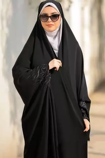 Premium Irani or Iraqi Chadar or Abaya Nida Plain Black Embroidery Sleeves