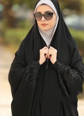 Premium Irani or Iraqi Chadar or Abaya Nida Plain Black Embroidery Sleeves 3