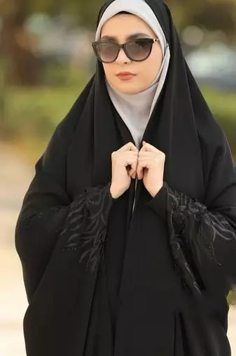Premium Irani or Iraqi Chadar or Abaya Nida Plain Black Embroidery Sleeves