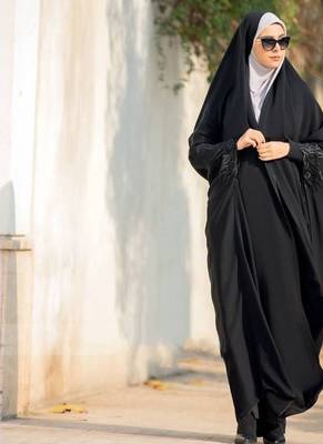 Premium Irani or Iraqi Chadar or Abaya Nida Plain Black Embroidery Sleeves 4