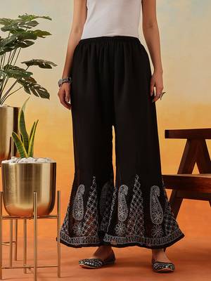 Hand embroidered black georgette lucknowi chikankari palazzo 1