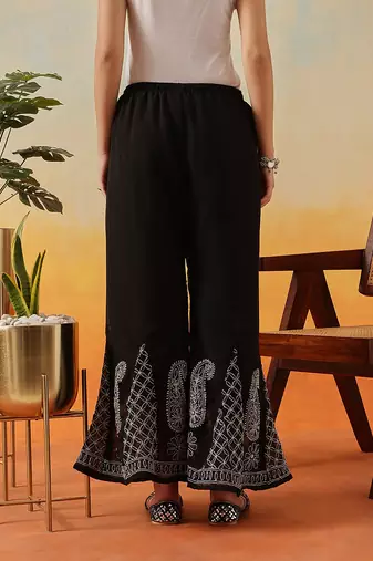 Hand embroidered black georgette lucknowi chikankari palazzo