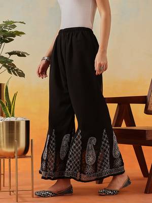 Hand embroidered black georgette lucknowi chikankari palazzo 3